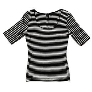 H&M Basic 1/4 Sleeve Blue & White Striped Shirt